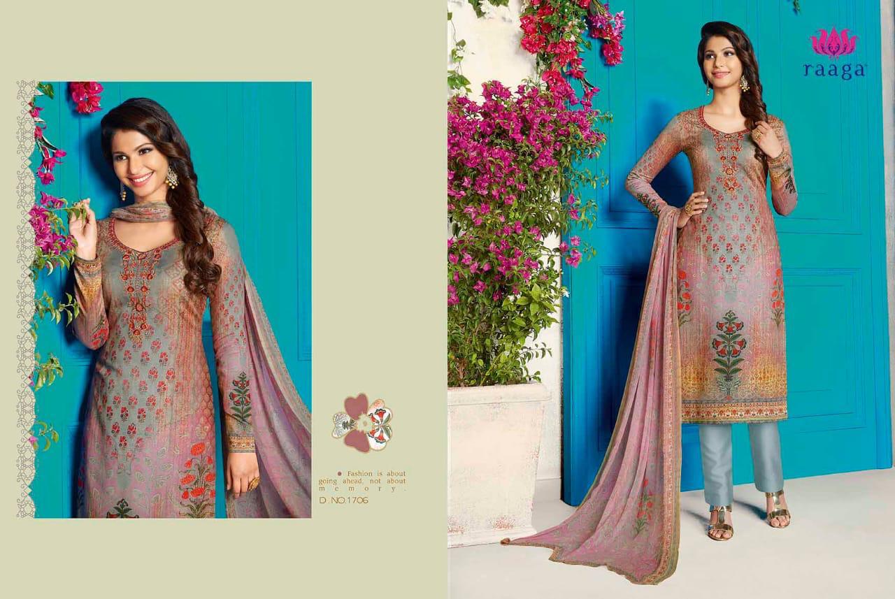 Marigold By Raaga 1701 To 1709 Series Designer Suits Beautiful Stylish Fancy Colorful Party Wear & Ethnic Wear Satin Cotton Embroidered Dresses At Wholesale Price