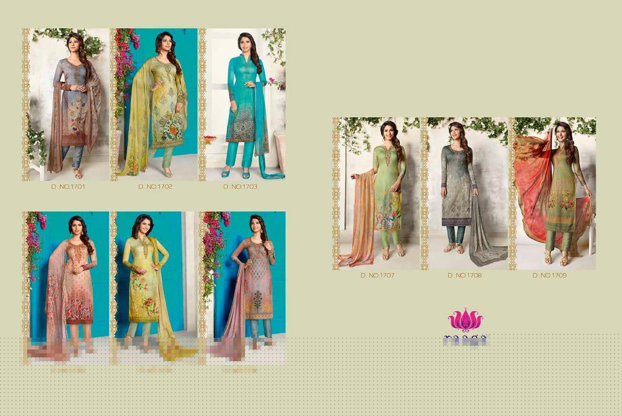 Marigold By Raaga 1701 To 1709 Series Designer Suits Beautiful Stylish Fancy Colorful Party Wear & Ethnic Wear Satin Cotton Embroidered Dresses At Wholesale Price