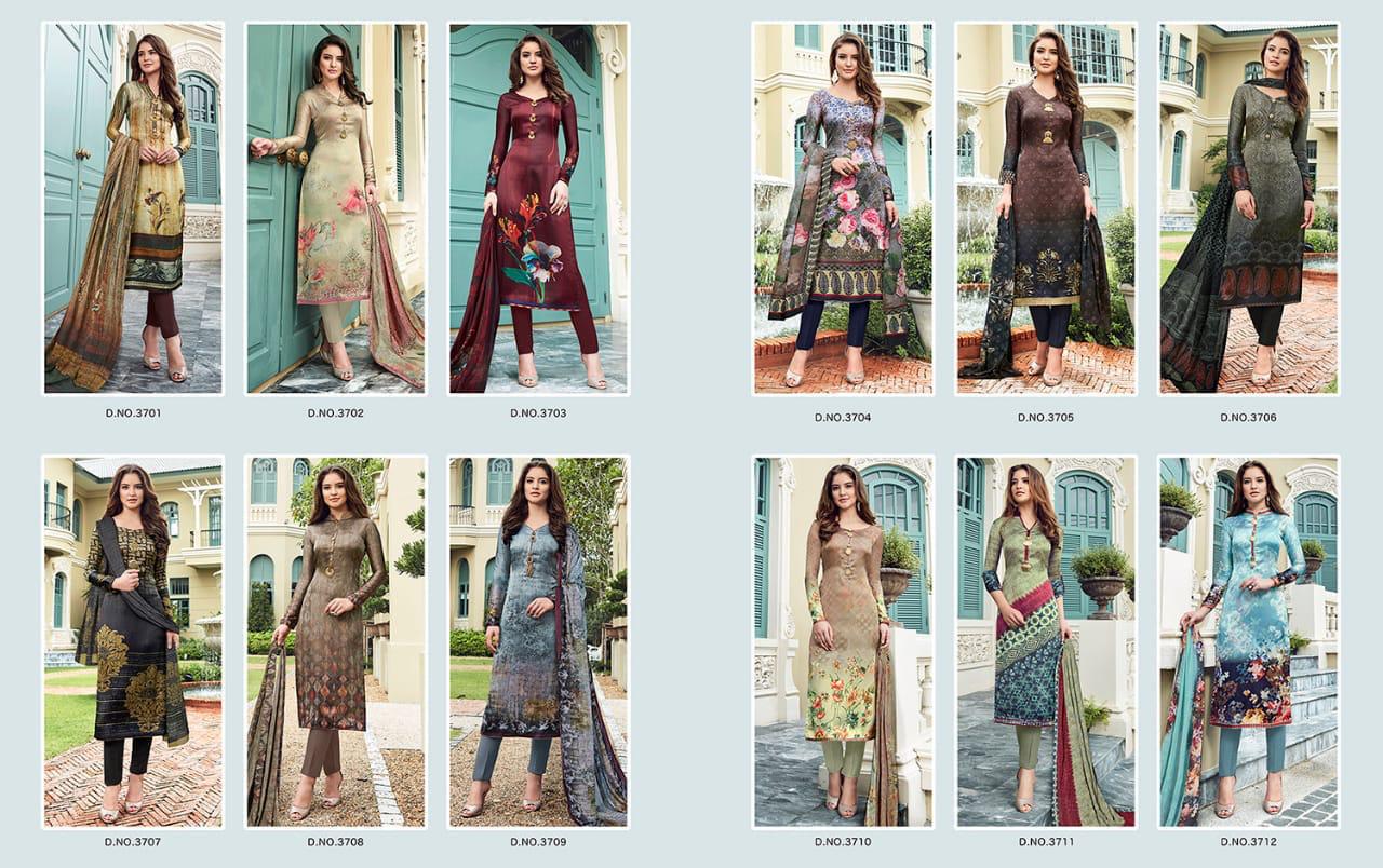Marigold By Ragga 3701 To 3712 Series Beautiful Suits Stylish Fancy Colorful Casual Wear & Ethnic Wear Collection Georgette Satin Dresses At Wholesale Price