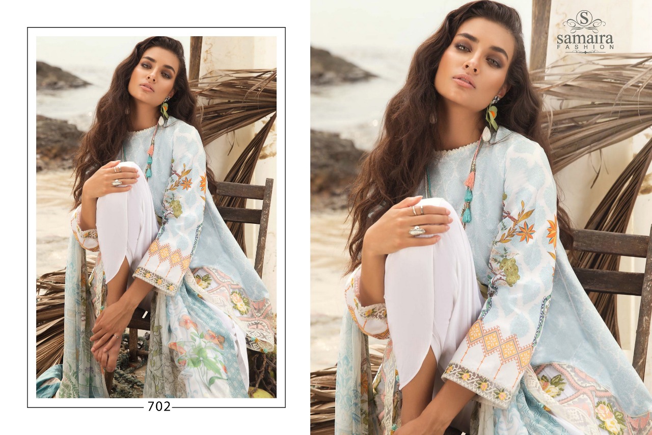 Mariya Vol-1 By Samaira Fashion 702 To 708 Series Beautiful Pakistani Suits Colorful Stylish Fancy Party Wear & Occasional Wear Pure Cotton Cambric Printed Dresses At Wholesale Price