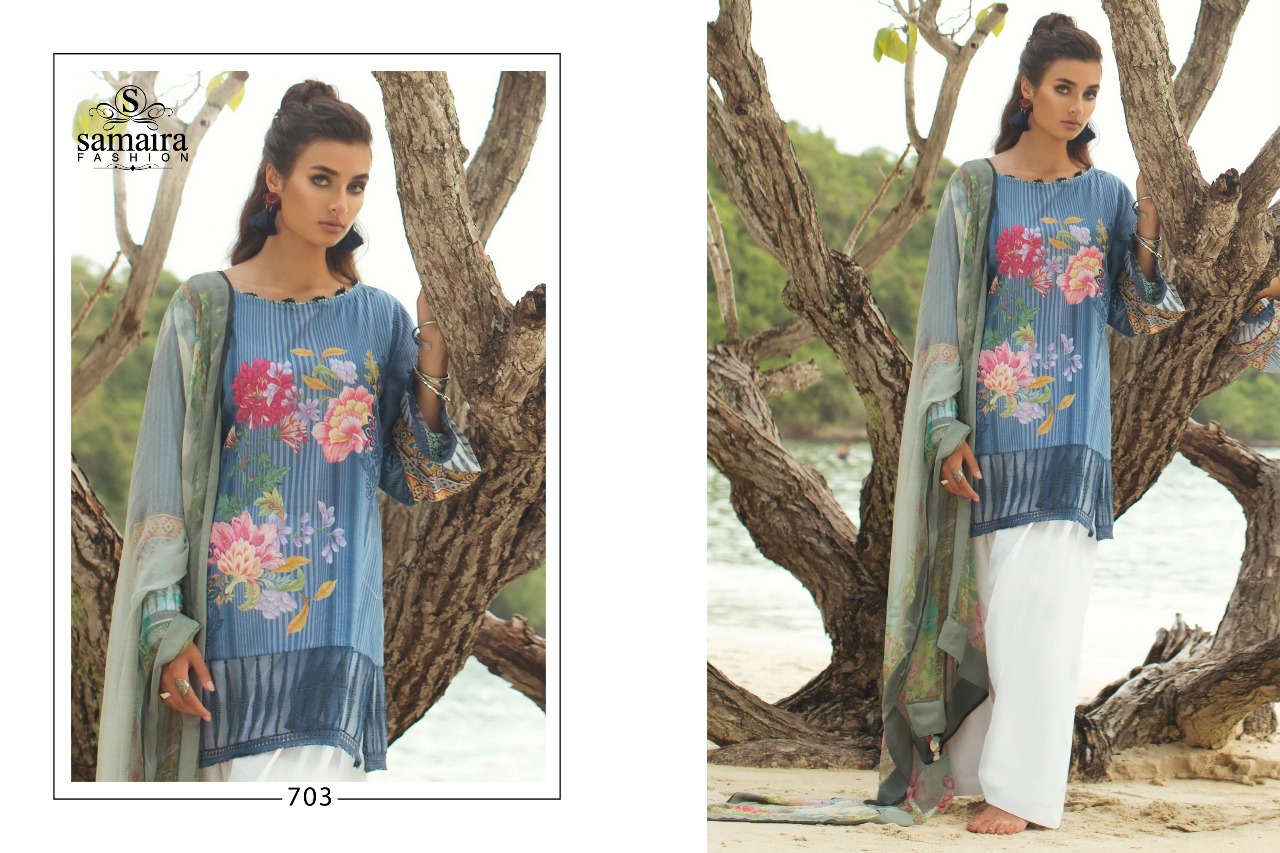 Mariya Vol-1 By Samaira Fashion 702 To 708 Series Beautiful Pakistani Suits Colorful Stylish Fancy Party Wear & Occasional Wear Pure Cotton Cambric Printed Dresses At Wholesale Price