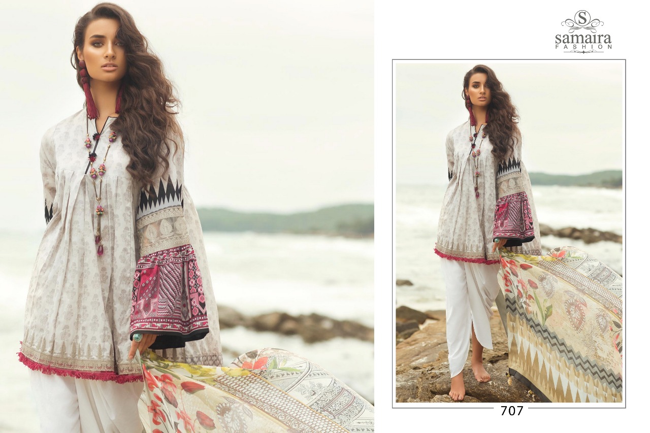 Mariya Vol-1 By Samaira Fashion 702 To 708 Series Beautiful Pakistani Suits Colorful Stylish Fancy Party Wear & Occasional Wear Pure Cotton Cambric Printed Dresses At Wholesale Price