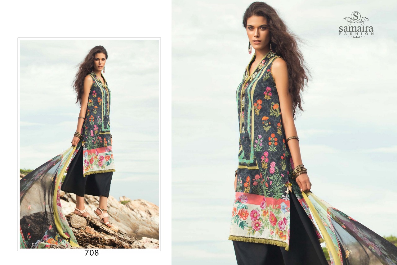 Mariya Vol-1 By Samaira Fashion 702 To 708 Series Beautiful Pakistani Suits Colorful Stylish Fancy Party Wear & Occasional Wear Pure Cotton Cambric Printed Dresses At Wholesale Price