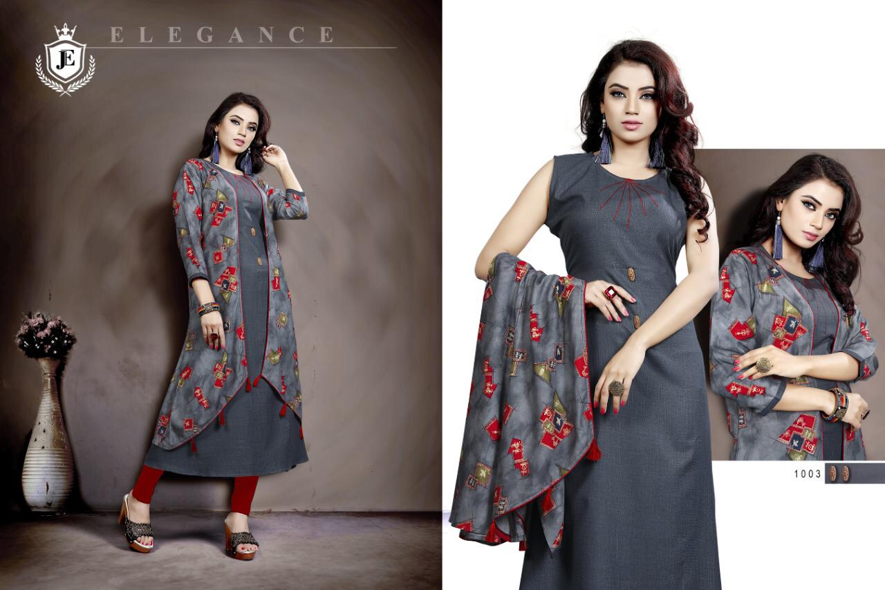 Mariya By Je 1001 To 1004 Series Beautiful Stylish Colorful Fancy Party Wear & Ethnic Wear & Ready To Wear Heavy Rayon Slub Embroidered Kurtis With Shrug At Wholesale Price
