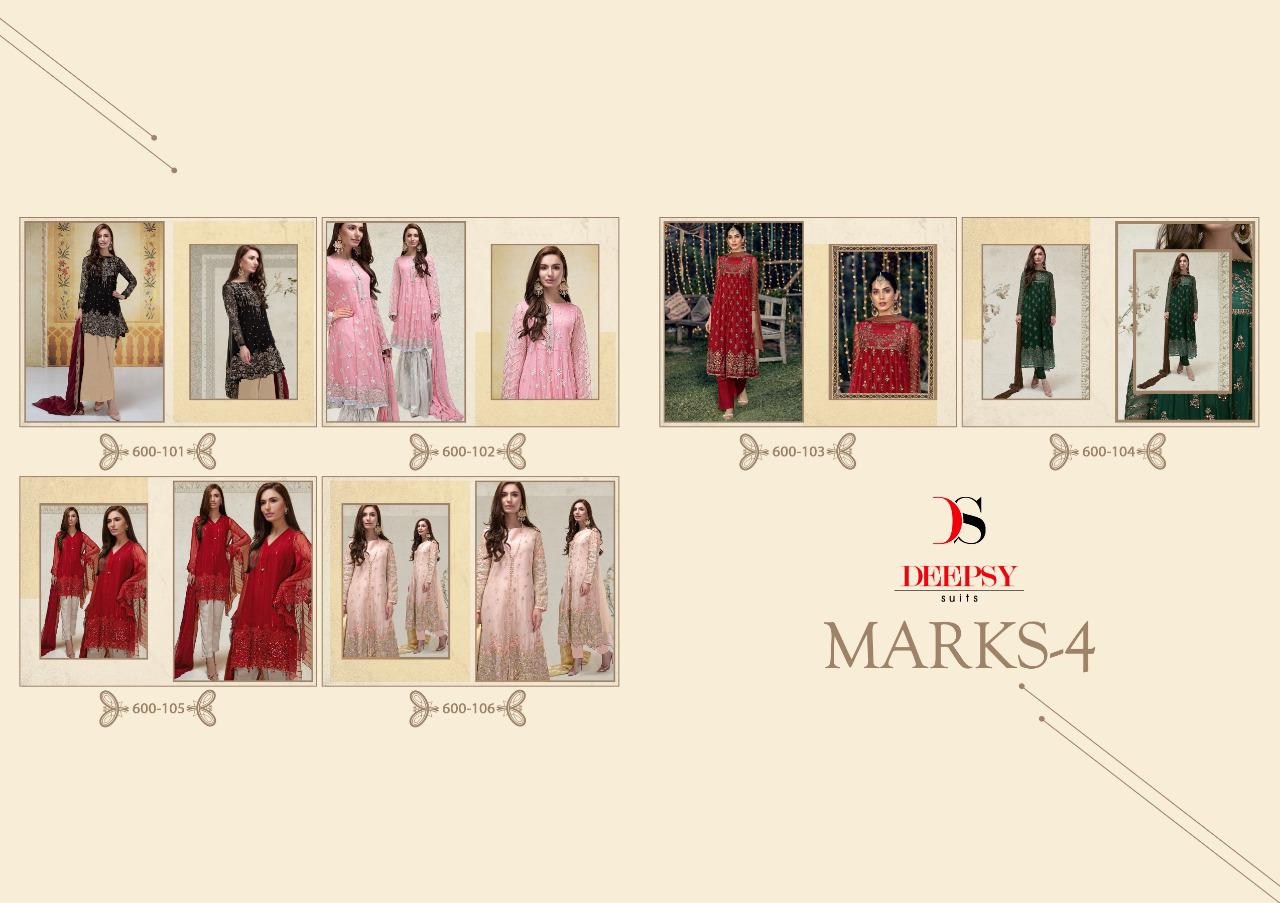 Marks Vol-4 By Deepsy Suits 600-101 To 600-106 Series Designer Pakistani Collection Suits Beautiful Stylish Fancy Colorful Party Wear & Occasional Wear Georgette With Embroidery Dresses At Wholesale Price