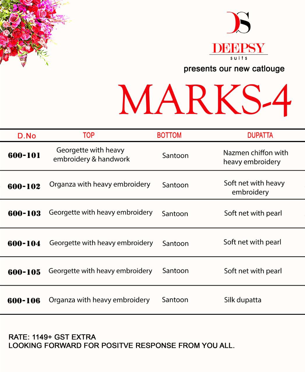 Marks Vol-4 By Deepsy Suits 600-101 To 600-106 Series Designer Pakistani Collection Suits Beautiful Stylish Fancy Colorful Party Wear & Occasional Wear Georgette With Embroidery Dresses At Wholesale Price