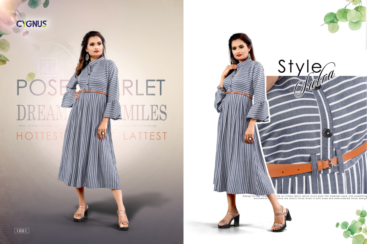 Marvel By Cygnus 1001 To 1004 Series Beautiful Stylish Fancy Colorful Casual Wear & Ethnic Wear & Ready To Wear Rayon Dyed Kurtis With Belt At Wholesale Price