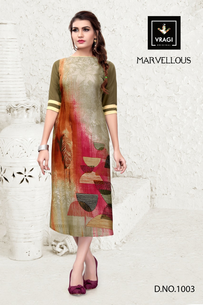 Marvellous By Vragi 1001 To 1008 Series Beautiful Colorful Stylish Fancy Casual Wear & Ethnic Wear & Ready To Wear Heavy Rayon Printed Kurtis At Wholesale Price