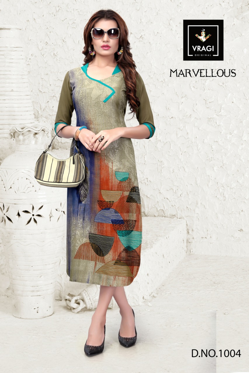 Marvellous By Vragi 1001 To 1008 Series Beautiful Colorful Stylish Fancy Casual Wear & Ethnic Wear & Ready To Wear Heavy Rayon Printed Kurtis At Wholesale Price