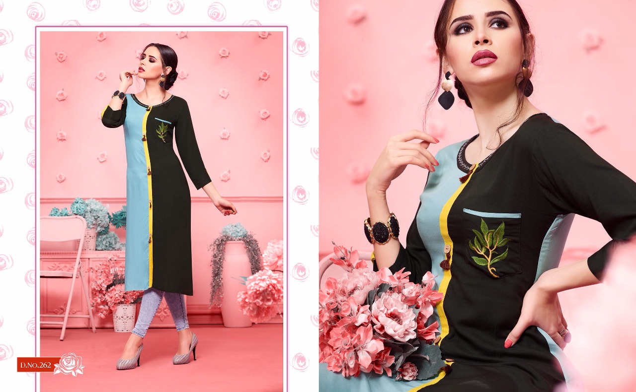 Maryam By Kajree Fashion 261 To 270 Series Designer Beautiful Stylish Fancy Colorful Party Wear & Ethnic Wear & Ready To Wear Rayon Printed Kurtis At Wholesale Price