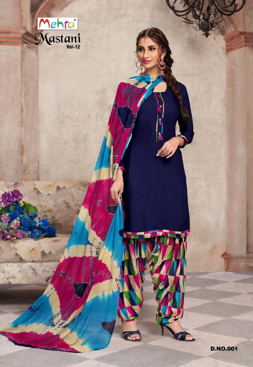 Mastani Vol-12 By Mehta 001 To 008 Series Designer Patiyala Suits Collection Beautiful Stylish Fancy Colorful Party Wear & Ethnic Wear Cotton Slub Printed Dresses At Wholesale Price