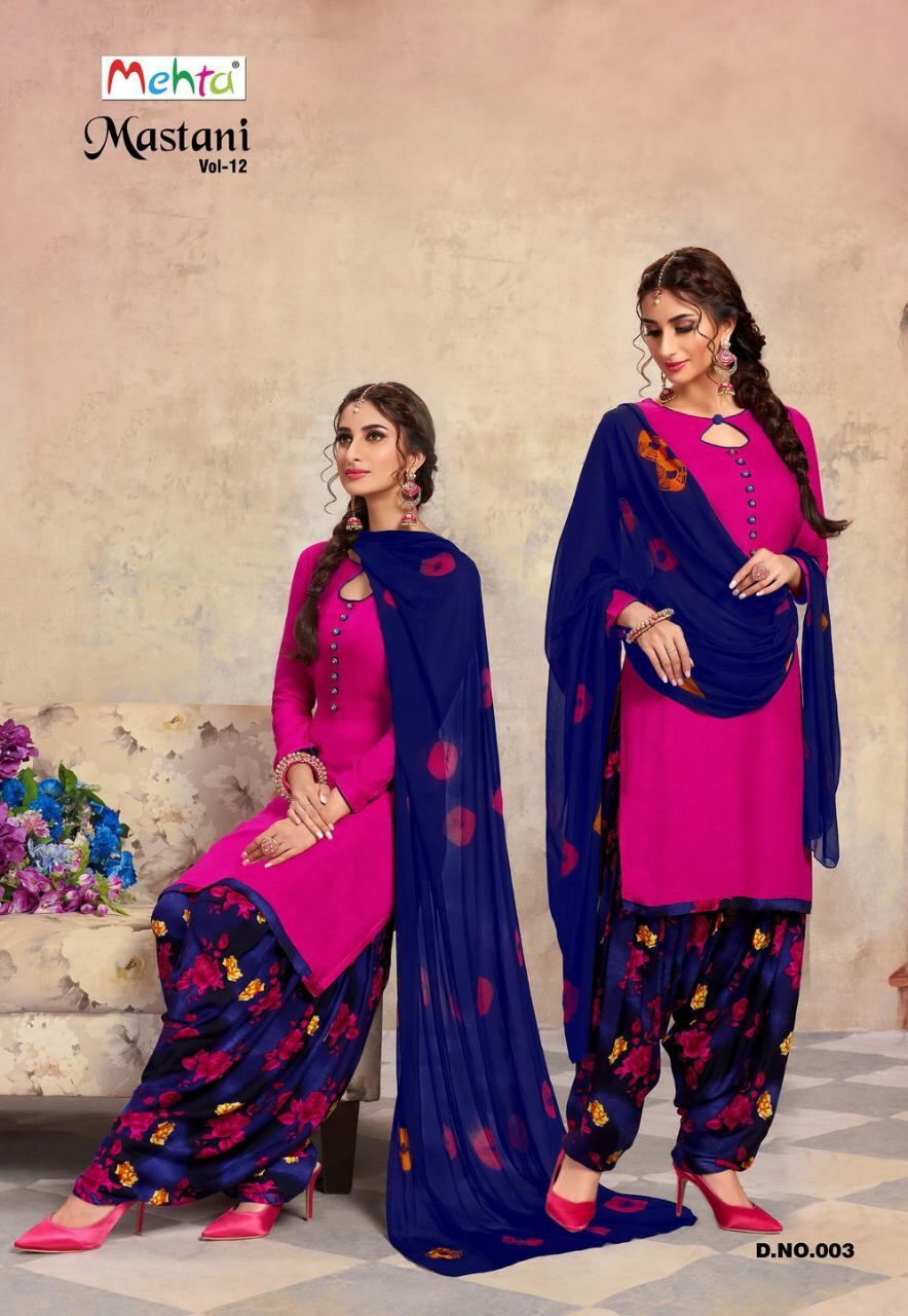 Mastani Vol-12 By Mehta 001 To 008 Series Designer Patiyala Suits Collection Beautiful Stylish Fancy Colorful Party Wear & Ethnic Wear Cotton Slub Printed Dresses At Wholesale Price