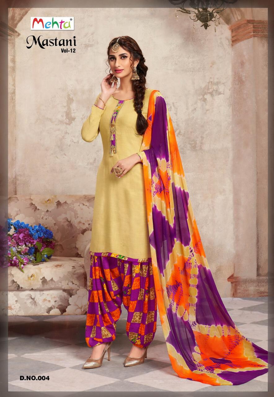 Mastani Vol-12 By Mehta 001 To 008 Series Designer Patiyala Suits Collection Beautiful Stylish Fancy Colorful Party Wear & Ethnic Wear Cotton Slub Printed Dresses At Wholesale Price