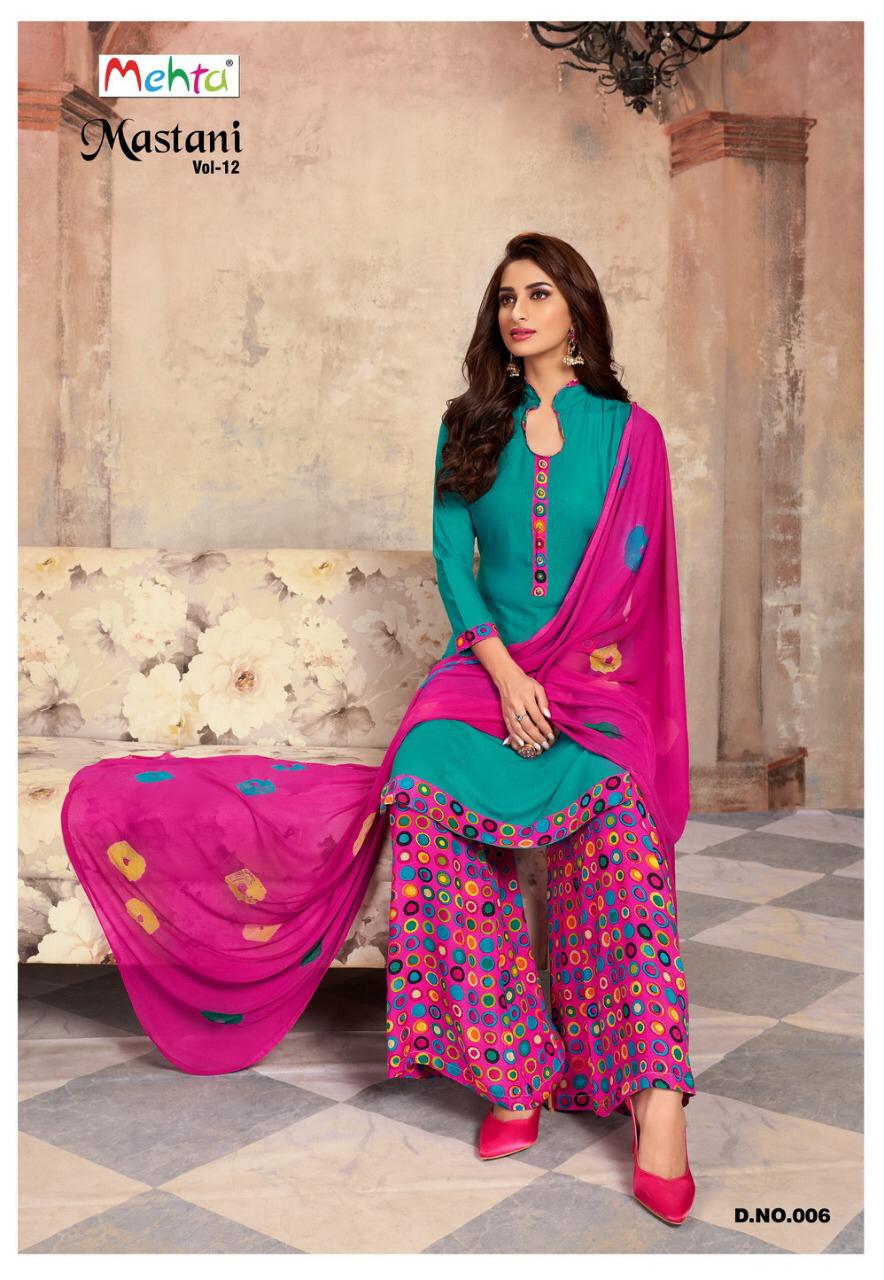 Mastani Vol-12 By Mehta 001 To 008 Series Designer Patiyala Suits Collection Beautiful Stylish Fancy Colorful Party Wear & Ethnic Wear Cotton Slub Printed Dresses At Wholesale Price