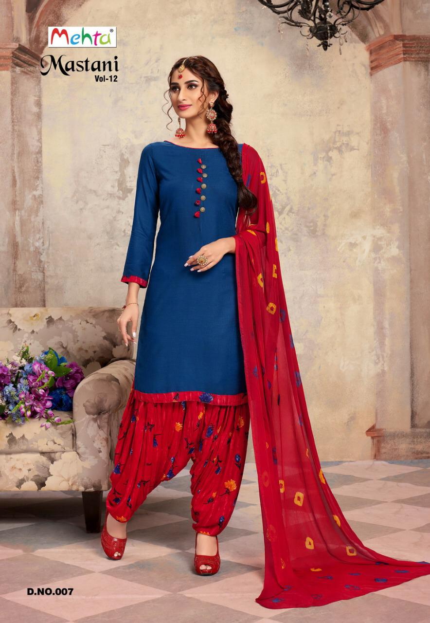 Mastani Vol-12 By Mehta 001 To 008 Series Designer Patiyala Suits Collection Beautiful Stylish Fancy Colorful Party Wear & Ethnic Wear Cotton Slub Printed Dresses At Wholesale Price