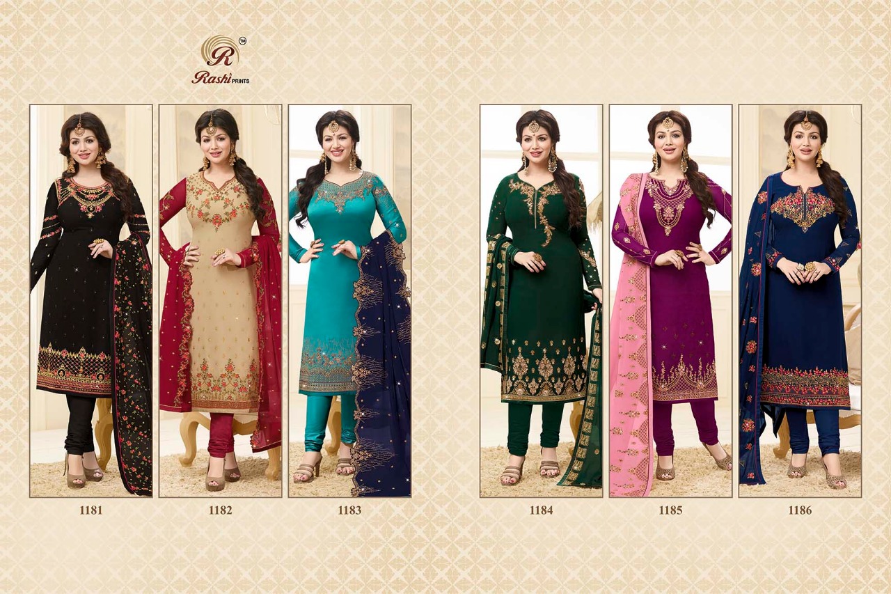 Mastani Vol-2 By Rashi Prints 1181 To 1186 Series Beautiful Stylish Designer Printed And Embroidered Party Wear Occasional Wear Georgette Satin Embroidery Dresses At Wholesale Price