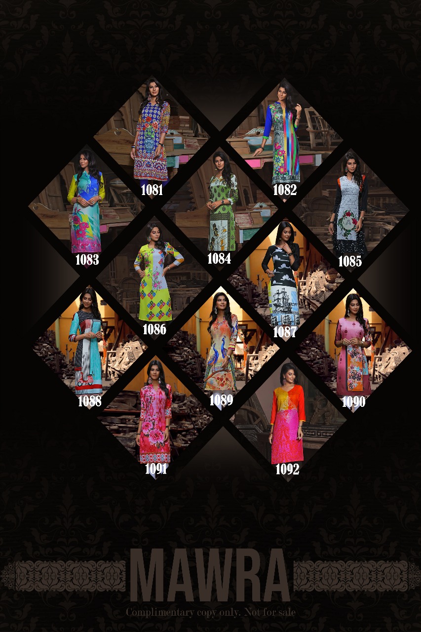 Mawra By Manisha Fashion 1081 To 1092 Series Beautiful Colorful Stylish Fancy Casual Wear & Ethnic Wear & Ready To Wear Butter Crepe Printed Kurtis At Wholesale Price