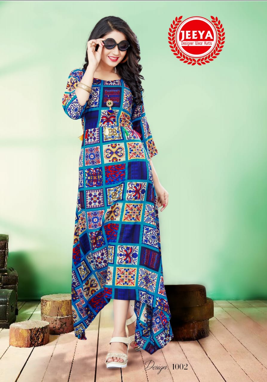 Mayara By Jeeya 1001 To 1006 Series Stylish Fancy Beautiful Colorful Casual Wear & Ethnic Wear Heavy Plain Rayon Printed Kurtis At Wholesale Price