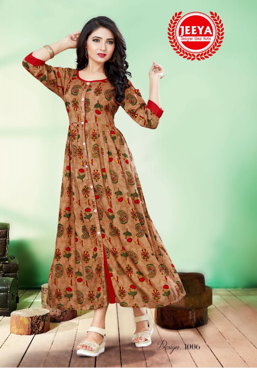 Mayara By Jeeya 1001 To 1006 Series Stylish Fancy Beautiful Colorful Casual Wear & Ethnic Wear Heavy Plain Rayon Printed Kurtis At Wholesale Price