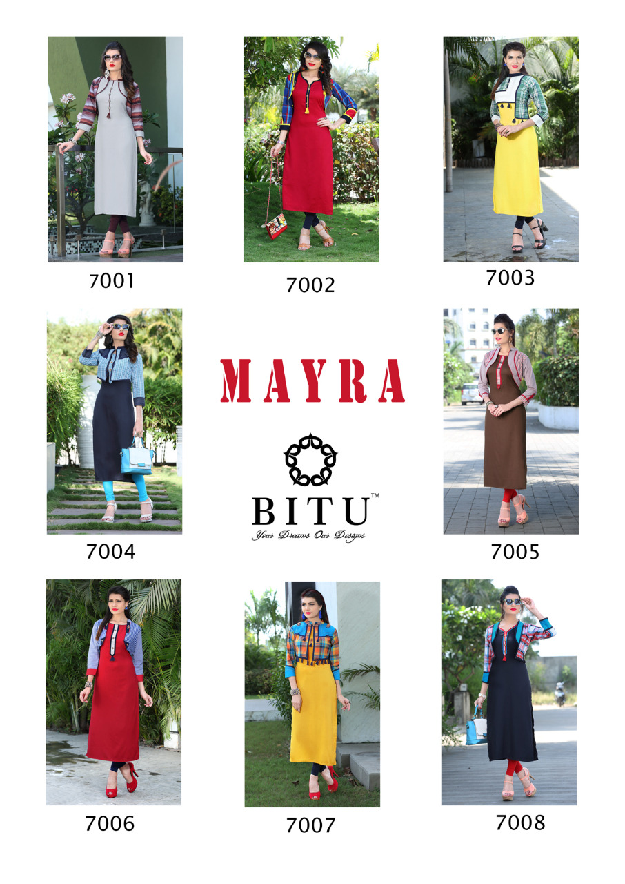 Mayra By Bitu 7001 To 7008 Series Beautiful Stylish Fancy Colorful Casual Wear & Ethnic Wear Collection Heavy Plain Rayon Kurtis At Wholesale Price