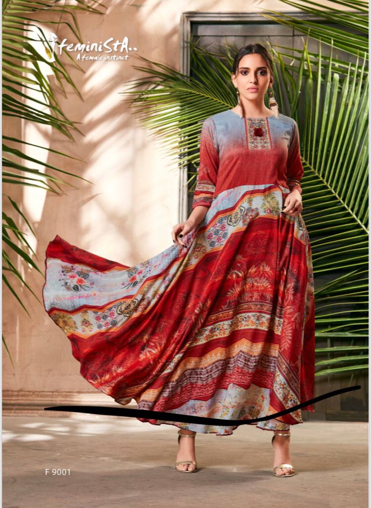 Mayra By Feminista 9001 To 9008 Series Designer Beautiful Colorful Stylish Fancy Casual Wear & Ethnic Wear & Ready To Wear Soft Silk Printed Kurtis At Wholesale Price