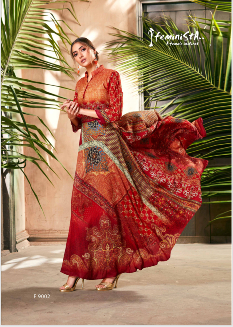 Mayra By Feminista 9001 To 9008 Series Designer Beautiful Colorful Stylish Fancy Casual Wear & Ethnic Wear & Ready To Wear Soft Silk Printed Kurtis At Wholesale Price