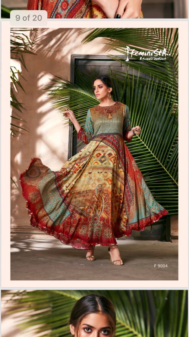 Mayra By Feminista 9001 To 9008 Series Designer Beautiful Colorful Stylish Fancy Casual Wear & Ethnic Wear & Ready To Wear Soft Silk Printed Kurtis At Wholesale Price