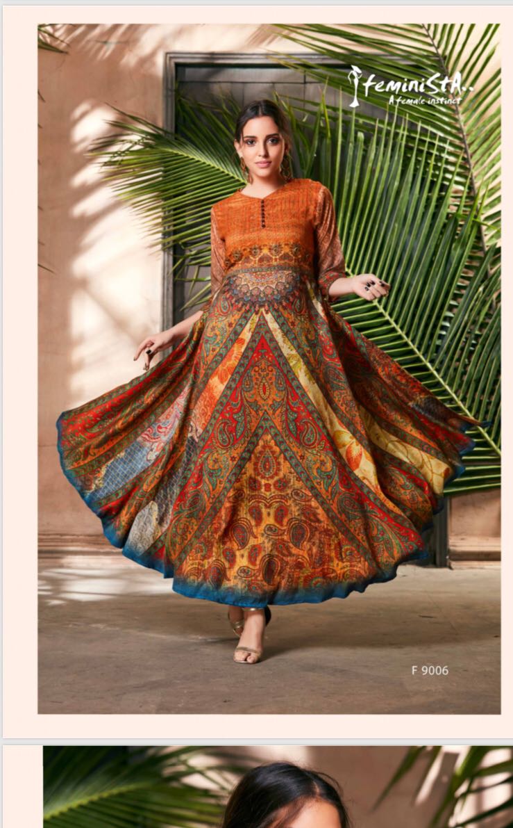 Mayra By Feminista 9001 To 9008 Series Designer Beautiful Colorful Stylish Fancy Casual Wear & Ethnic Wear & Ready To Wear Soft Silk Printed Kurtis At Wholesale Price
