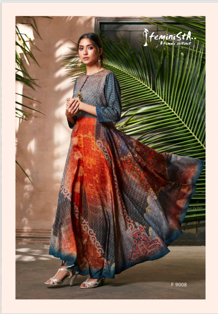 Mayra By Feminista 9001 To 9008 Series Designer Beautiful Colorful Stylish Fancy Casual Wear & Ethnic Wear & Ready To Wear Soft Silk Printed Kurtis At Wholesale Price