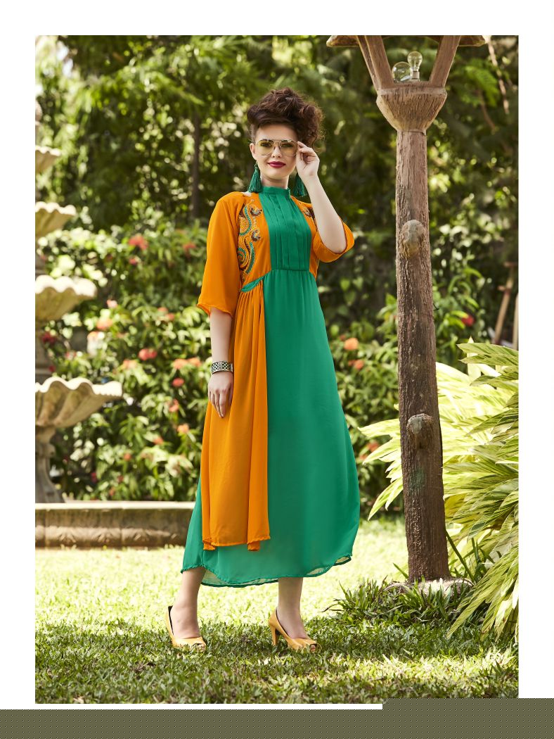 Meem Vol-6 By The Designer 6001 To 6006 Series Designer Beautiful Stylish Fancy Colorful Party Wear & Ethnic Wear Collection Georgette Embroidered Kurtis At Wholesale Price