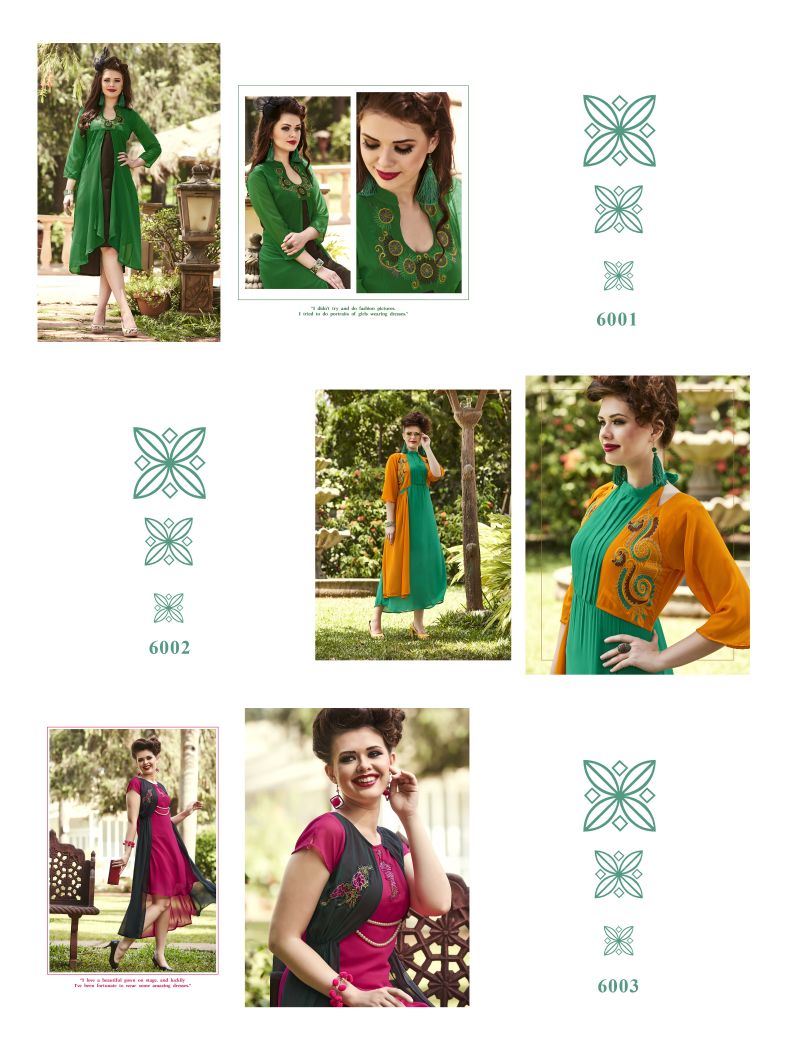 Meem Vol-6 By The Designer 6001 To 6006 Series Designer Beautiful Stylish Fancy Colorful Party Wear & Ethnic Wear Collection Georgette Embroidered Kurtis At Wholesale Price