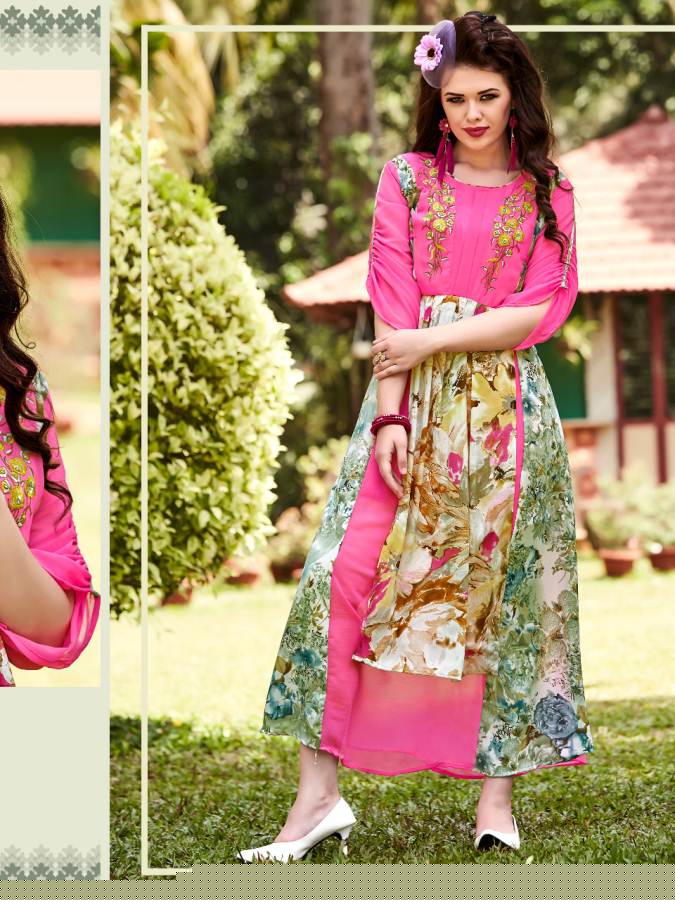 Meem Vol-7 By The Designer 7001 To 7006 Series Designer Beautiful Stylish Fancy Colorful Party Wear & Ethnic Wear Georgette Printed Kurtis At Wholesale Price