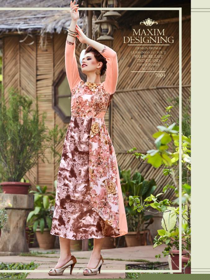 Meem Vol-7 By The Designer 7001 To 7006 Series Designer Beautiful Stylish Fancy Colorful Party Wear & Ethnic Wear Georgette Printed Kurtis At Wholesale Price
