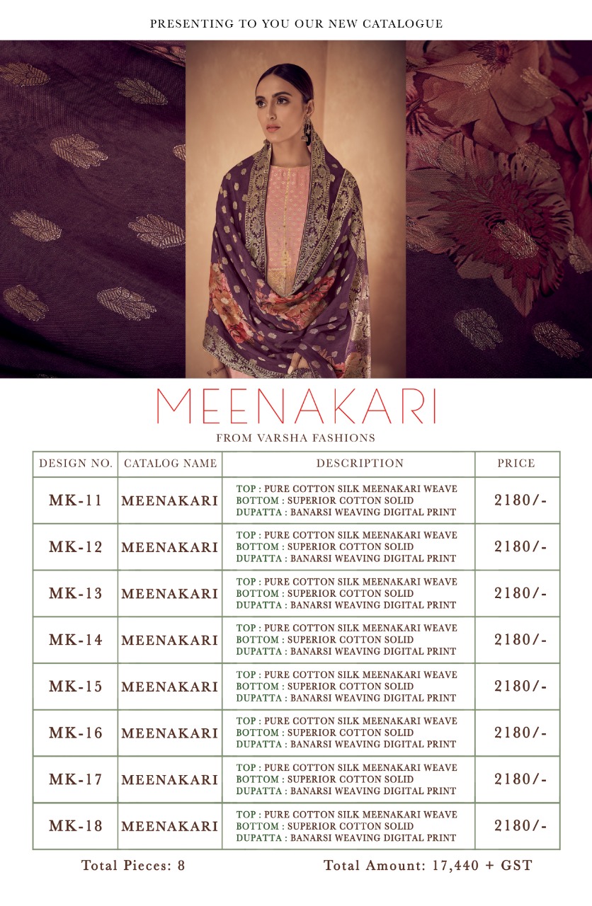 Meenakari By Varsha Fashion 11 To 18 Series Designer Collection Beautiful Stylish Fancy Colorful Party Wear & Occasional Wear Pure Cotton Silk Meenakari Dresses At Wholesale Price