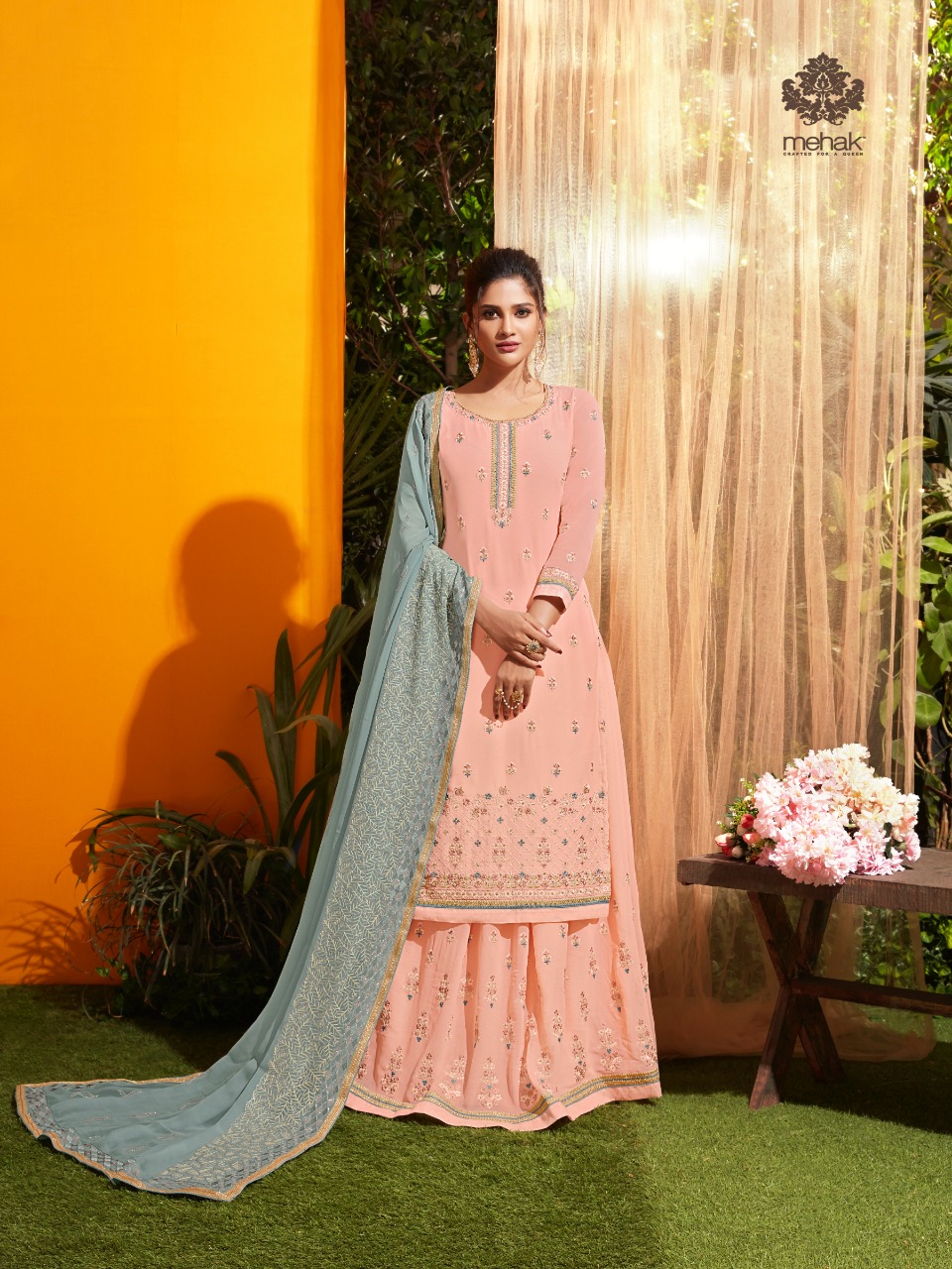 Mehak 31001 Series By Mehak 31001 To 31006 Series Designer Wear Sharara Suits Collection Beautiful Stylish Fancy Colorful Party Wear & Occasional Wear Georgette Embroidered Dresses At Wholesale Price