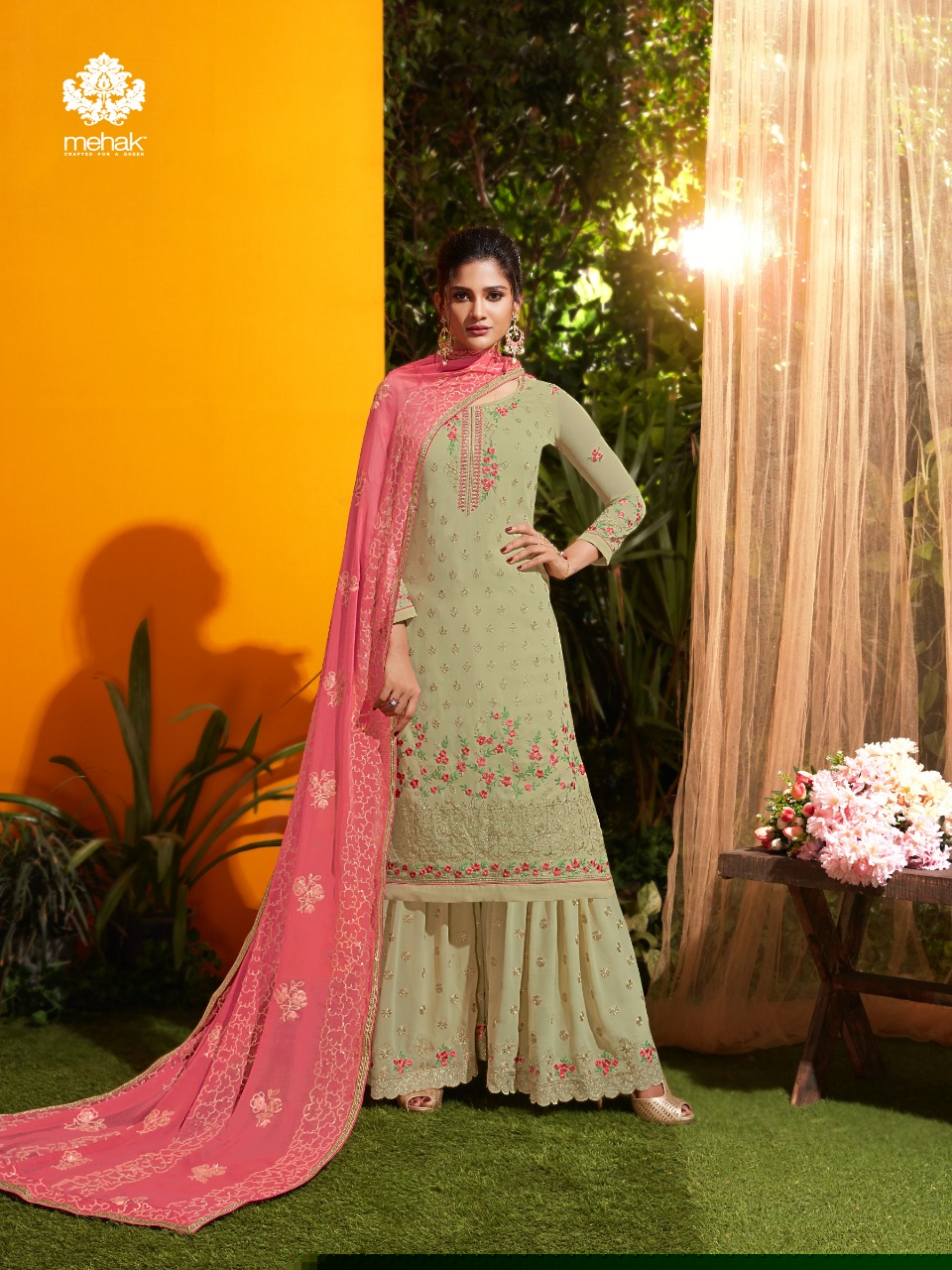 Mehak 31001 Series By Mehak 31001 To 31006 Series Designer Wear Sharara Suits Collection Beautiful Stylish Fancy Colorful Party Wear & Occasional Wear Georgette Embroidered Dresses At Wholesale Price