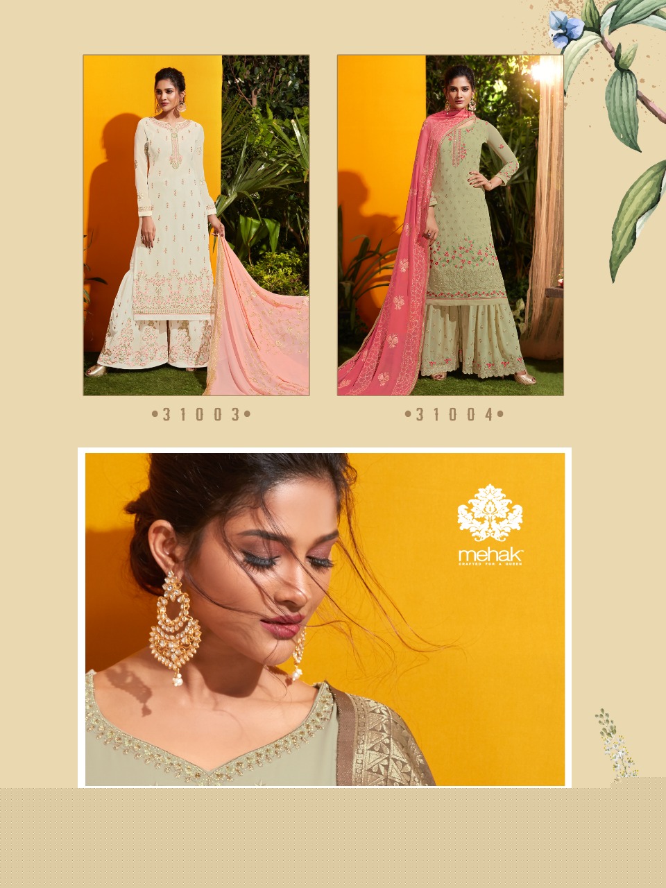 Mehak 31001 Series By Mehak 31001 To 31006 Series Designer Wear Sharara Suits Collection Beautiful Stylish Fancy Colorful Party Wear & Occasional Wear Georgette Embroidered Dresses At Wholesale Price