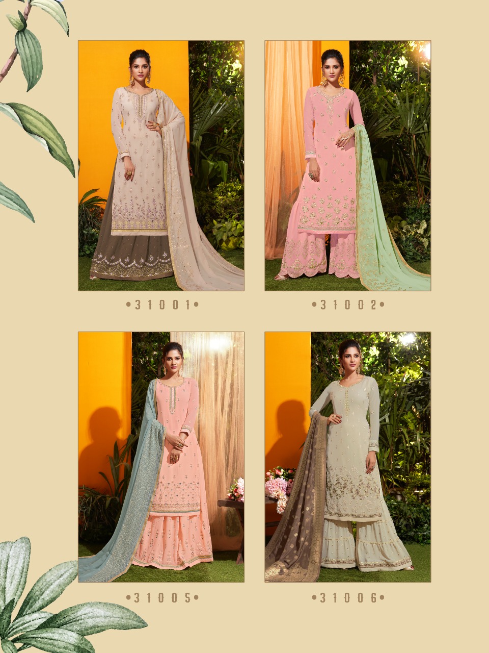 Mehak 31001 Series By Mehak 31001 To 31006 Series Designer Wear Sharara Suits Collection Beautiful Stylish Fancy Colorful Party Wear & Occasional Wear Georgette Embroidered Dresses At Wholesale Price