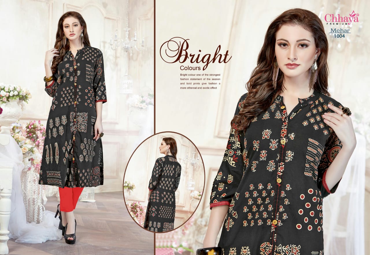 Mehar By Chhaya 1001 To 1010 Series Indian Wear Collection Beautiful Stylish Fancy Colorful Party Wear & Occasional Wear Cotton Printed Kurtis At Wholesale Price