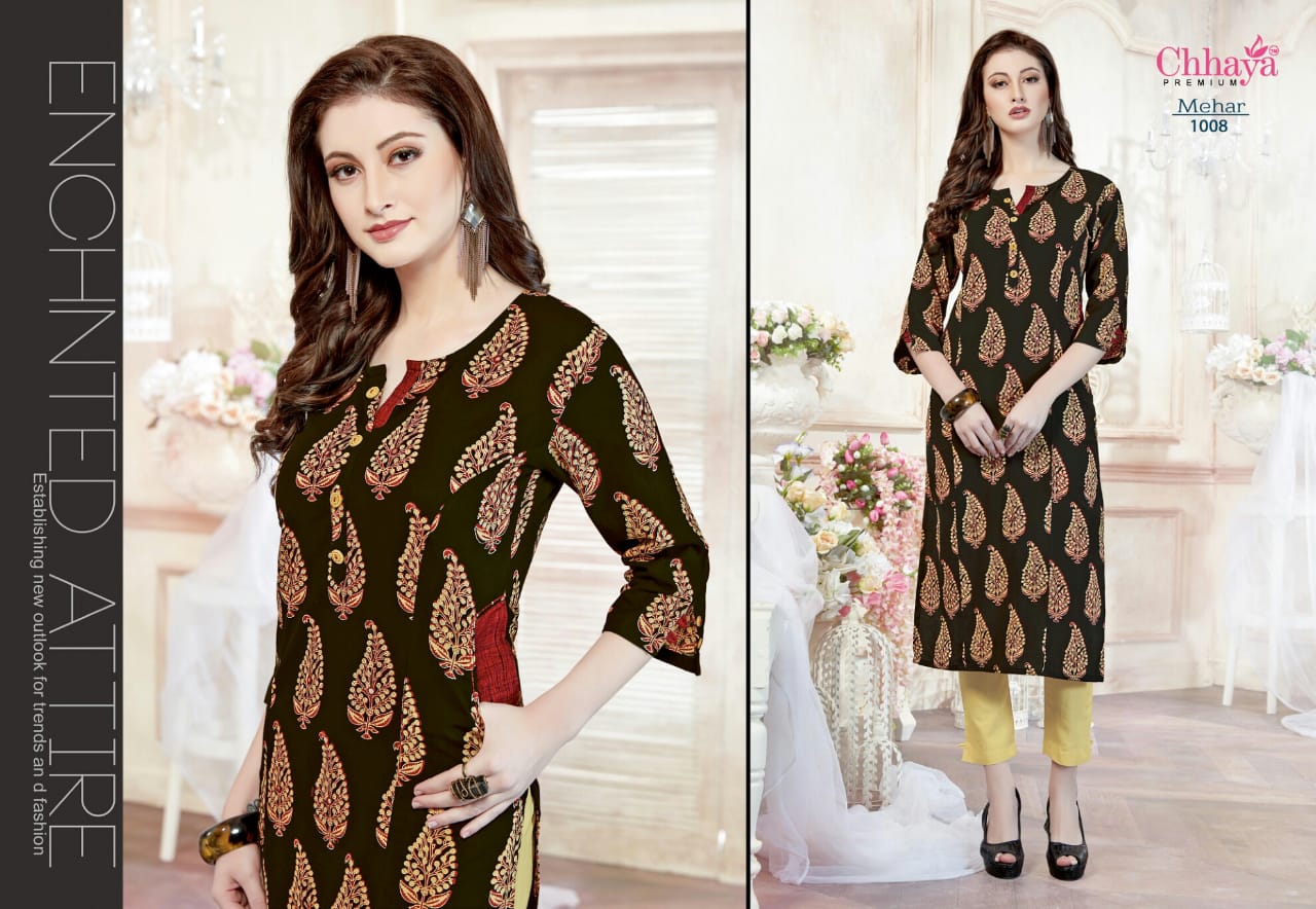 Mehar By Chhaya 1001 To 1010 Series Indian Wear Collection Beautiful Stylish Fancy Colorful Party Wear & Occasional Wear Cotton Printed Kurtis At Wholesale Price
