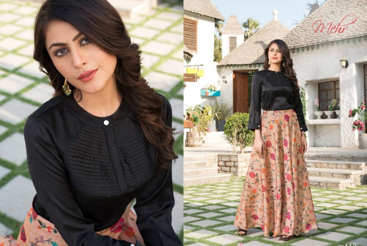Mehr Vol-3 By Mugdha 109 To 113 Series Beautiful Stylish Colorful Fancy Party Wear & Ethnic Wear & Ready To Wear Scuba/viola/silk Top With Skirt At Wholesale Price