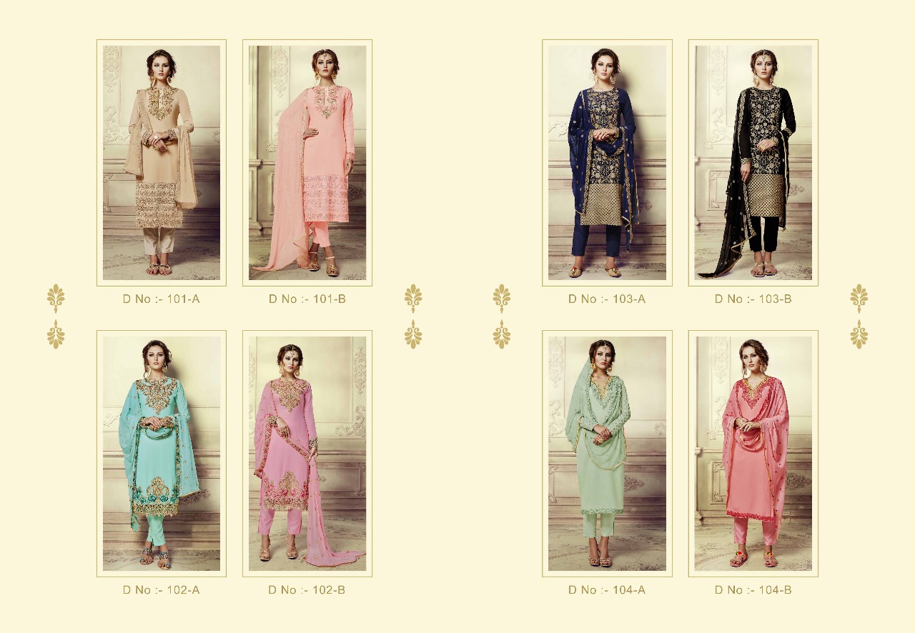 Mehreen By Nakshatra Creation 101-a To 104-b Series Designer Suits Wedding Collection Beautiful Stylish Fancy Colorful Party Wear & Occasional Wear Georgette Dresses At Wholesale Price