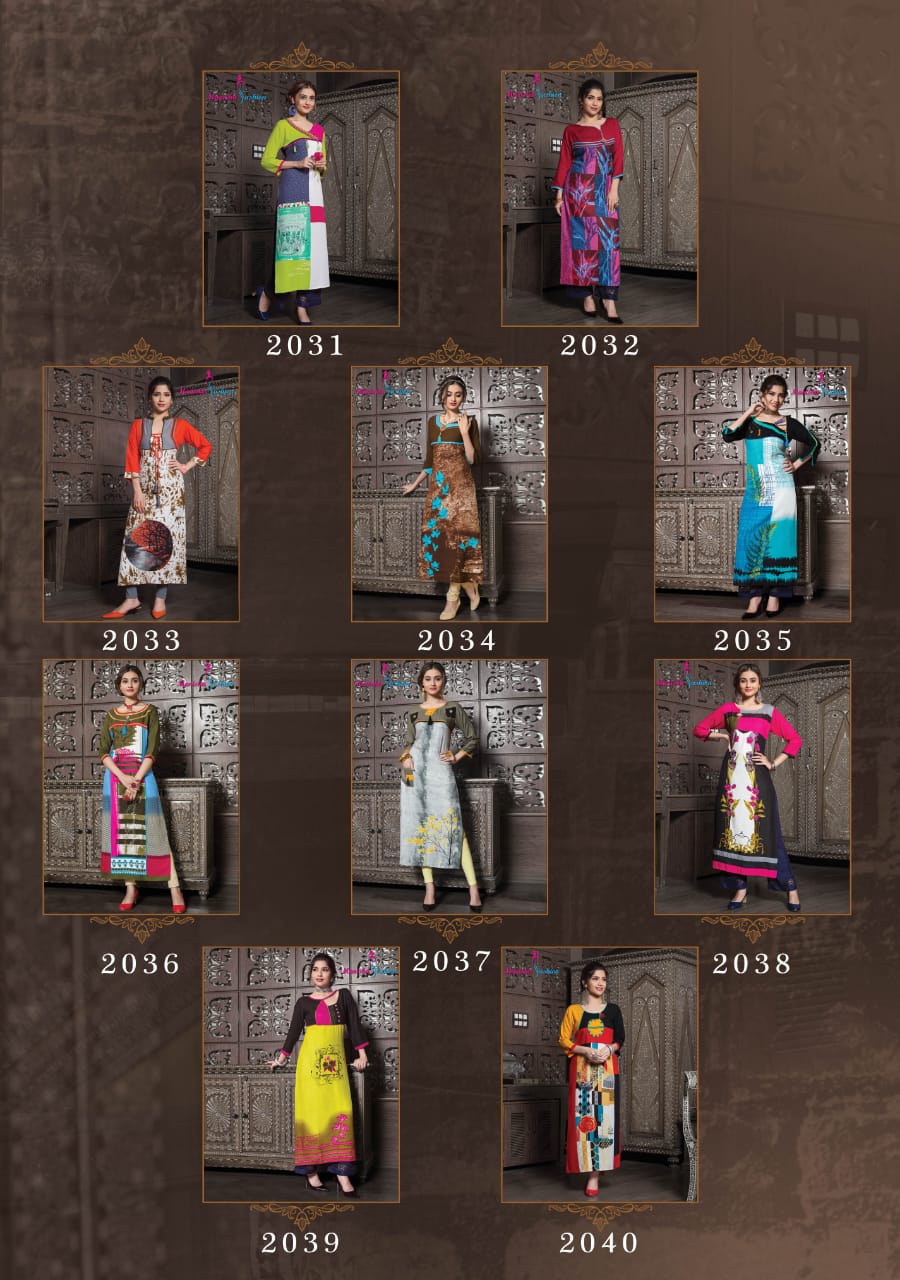 Melody Vol-2 By Manisha Fashion 2031 To 2040 Series Beautiful Colorful Stylish Fancy Casual Wear & Ethnic Wear & Ready To Wear Rayon Printed Kurtis At Wholesale Price