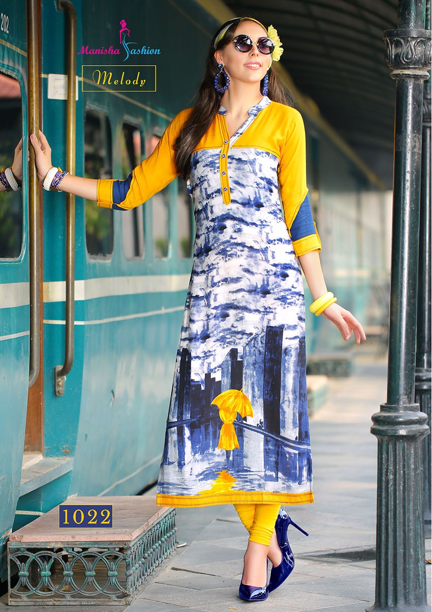 Melody By Manisha Fashion 1021 To 1030 Series Beautiful Colorful Stylish Fancy Casual Wear & Ethnic Wear & Ready To Wear Rayon Printed Kurtis At Wholesale Price