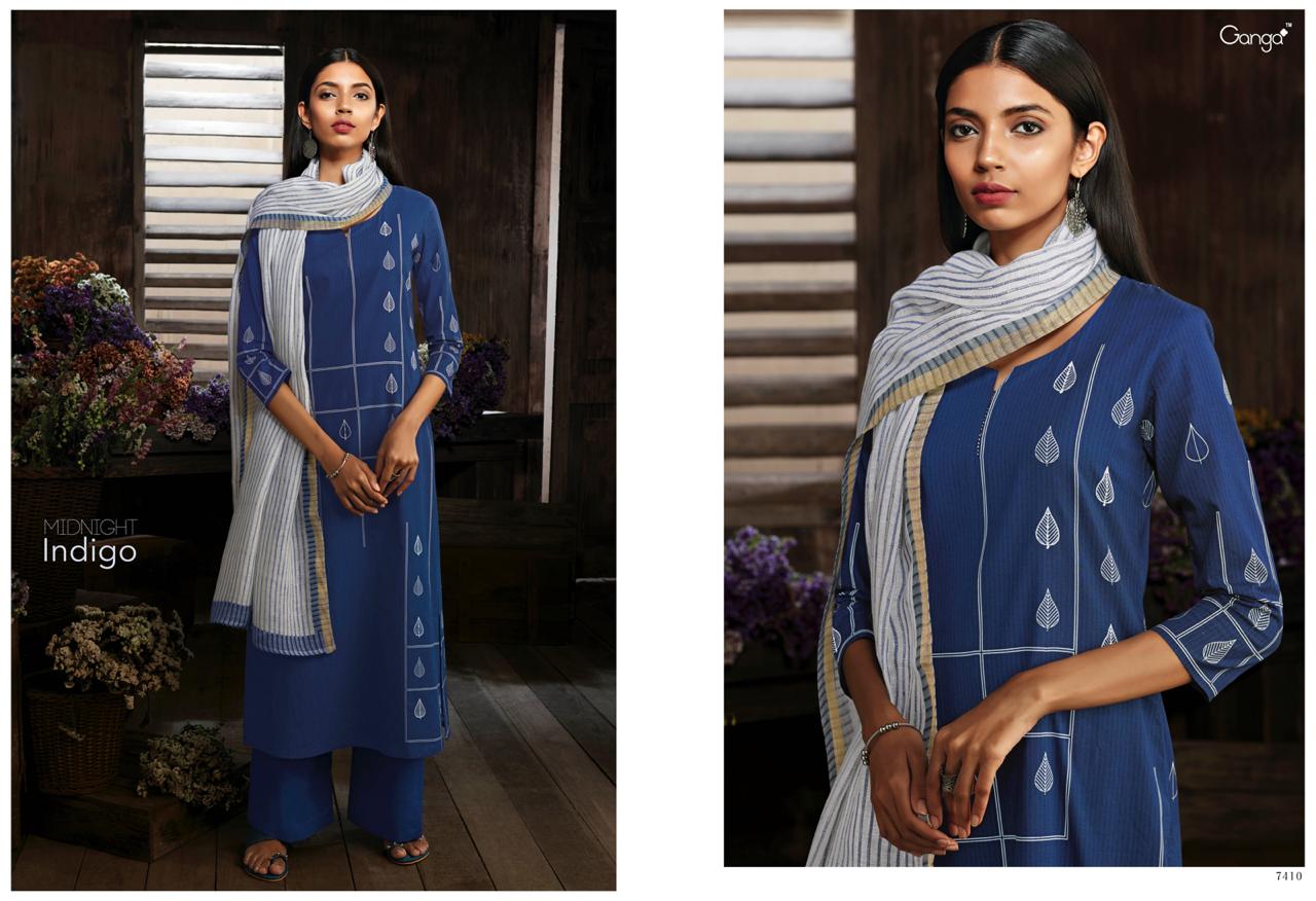 Midnight Indigo By Ganga Fashion 7410 To 7418 Series Suits Beautiful Stylish Fancy Colorful Party Wear & Occasional Wear Superior Cotton Printed Dresses At Wholesale Price