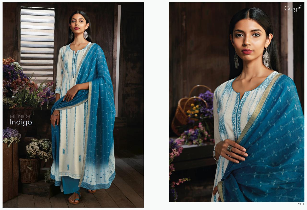Midnight Indigo By Ganga Fashion 7410 To 7418 Series Suits Beautiful Stylish Fancy Colorful Party Wear & Occasional Wear Superior Cotton Printed Dresses At Wholesale Price