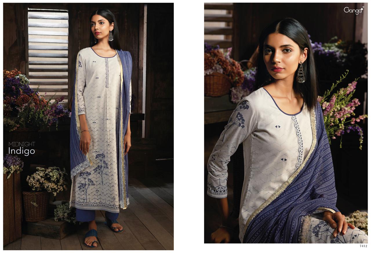 Midnight Indigo By Ganga Fashion 7410 To 7418 Series Suits Beautiful Stylish Fancy Colorful Party Wear & Occasional Wear Superior Cotton Printed Dresses At Wholesale Price