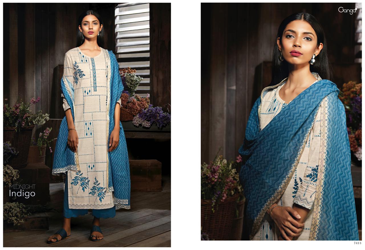 Midnight Indigo By Ganga Fashion 7410 To 7418 Series Suits Beautiful Stylish Fancy Colorful Party Wear & Occasional Wear Superior Cotton Printed Dresses At Wholesale Price