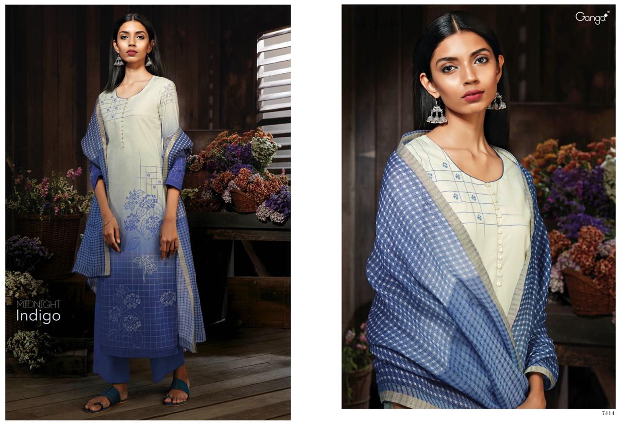 Midnight Indigo By Ganga Fashion 7410 To 7418 Series Suits Beautiful Stylish Fancy Colorful Party Wear & Occasional Wear Superior Cotton Printed Dresses At Wholesale Price