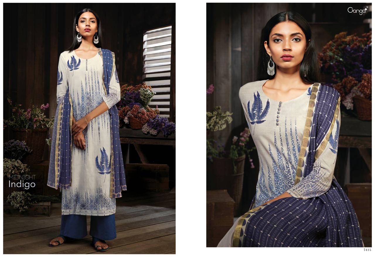 Midnight Indigo By Ganga Fashion 7410 To 7418 Series Suits Beautiful Stylish Fancy Colorful Party Wear & Occasional Wear Superior Cotton Printed Dresses At Wholesale Price